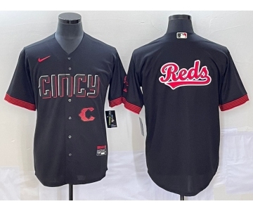 Men's Cincinnati Reds Big Logo Black 2023 City Connect Cool Base Stitched Jersey