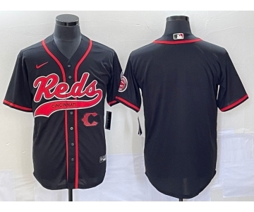 Men's Cincinnati Reds Black With Patch Cool Base Stitched Baseball Jersey 1