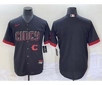 Men's Cincinnati Reds Blank Black 2023 City Connect Cool Base Stitched Jersey1