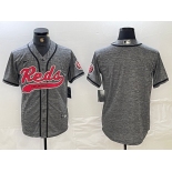 Men's Cincinnati Reds Blank Grey Gridiron Cool Base Stitched Baseball Jersey