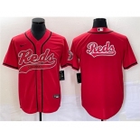 Men's Cincinnati Reds Red Team Big Logo With Patch Cool Base Stitched Baseball Jersey