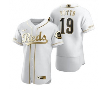 Men's Nike Cincinnati Reds #19 Joey Votto White 2020 Authentic Golden Edition Baseball Jersey