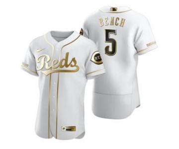 Men's Nike Cincinnati Reds #5 Johnny Bench White 2020 Authentic Golden Edition Baseball Jersey