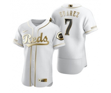 Men's Nike Cincinnati Reds #7 Eugenio Suarez White 2020 Authentic Golden Edition Baseball Jersey