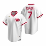 Men's Nike Cincinnati Reds #7 Eugenio Suarez White Cooperstown Collection Home Stitched Baseball Jersey