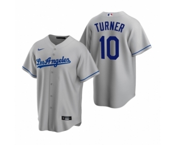 Los Angeles Dodgers #10 Justin Turner Nike Gray Replica Road Jersey