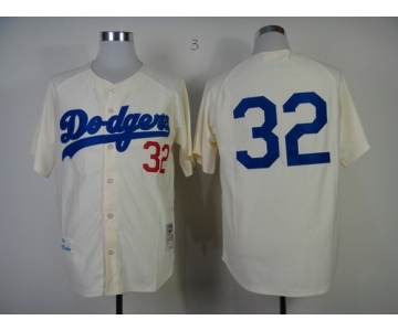 Los Angeles Dodgers #32 Sandy Koufax 1955 Cream Throwback Jersey