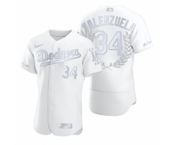 Men #34 Fernando Valenzuela Los Angeles Dodgers White Awards Collection NL Cy Young Jersey