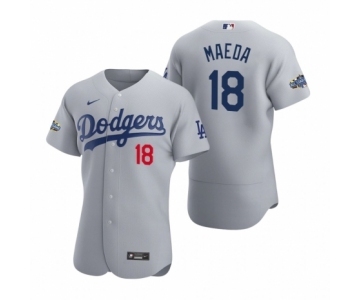 Men Los Angeles Dodgers #18 Kenta Maeda 2020 Alternate Patch Gray Authentic Jersey