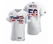 Men Mookie Betts #50 Los Angeles Dodgers White 2020 Stars & Stripes 4th of July Jersey