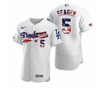 Men's #5 Corey Seager Los Angeles Dodgers White 2020 Stars & Stripes 4th of July Jersey