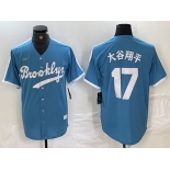 Men's Brooklyn Dodgers #17 大谷翔平 Light Blue Japanese Cooperstown Collection Cool Base Jersey