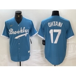 Men's Brooklyn Dodgers #17 Shohei Ohtani Light Blue Cooperstown Collection Cool Base Jersey