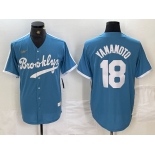 Men's Brooklyn Dodgers #18 Yoshinobu Yamamoto Light Blue Cooperstown Collection Cool Base Jersey