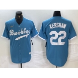 Men's Brooklyn Dodgers #22 Clayton Kershaw Light Blue Cooperstown Collection Cool Base Jersey