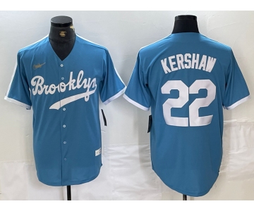 Men's Brooklyn Dodgers #22 Clayton Kershaw Light Blue Cooperstown Collection Cool Base Jersey