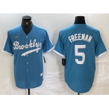 Men's Brooklyn Dodgers #5 Freddie Freeman Light Blue Cooperstown Collection Cool Base Jersey