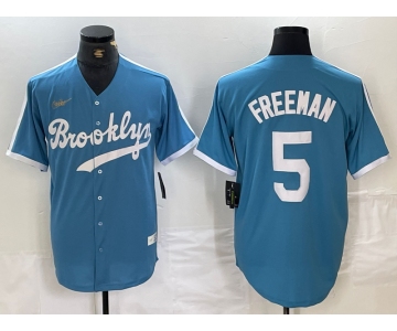 Men's Brooklyn Dodgers #5 Freddie Freeman Light Blue Cooperstown Collection Cool Base Jersey