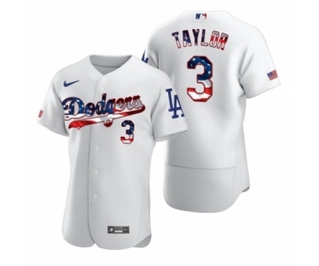 Men's Chris Taylor #3 Los Angeles Dodgers White 2020 Stars & Stripes 4th of July Jersey