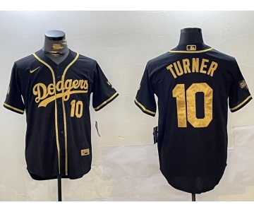 Men's Los Angeles Dodgers #10 Justin Turner Black Cool Base Stitched MLB Jersey