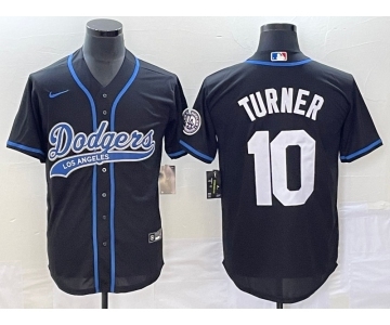 Men's Los Angeles Dodgers #10 Justin Turner Black With Patch Cool Base Stitched Baseball Jersey