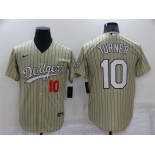 Men's Los Angeles Dodgers #10 Justin Turner Cream Pinstripe Stitched MLB Cool Base Nike Jersey