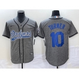 Men's Los Angeles Dodgers #10 Justin Turner Grey Gridiron Cool Base Stitched Baseball Jersey