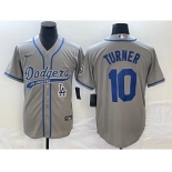 Men's Los Angeles Dodgers #10 Justin Turner Grey With Patch Cool Base Stitched Baseball Jersey