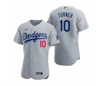 Men's Los Angeles Dodgers #10 Justin Turner Nike Gray Authentic 2020 Alternate Jersey