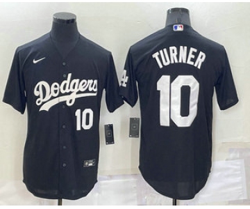 Men's Los Angeles Dodgers #10 Justin Turner Number Black Turn Back The Clock Stitched Cool Base Jersey