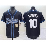 Men's Los Angeles Dodgers #10 Justin Turner Number Black With Patch Cool Base Stitched Baseball Jersey