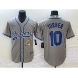 Men's Los Angeles Dodgers #10 Justin Turner Number Grey With Patch Cool Base Stitched Baseball Jersey