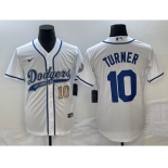 Men's Los Angeles Dodgers #10 Justin Turner Number White With Patch Cool Base Stitched Baseball Jersey