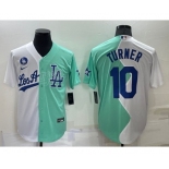 Men's Los Angeles Dodgers #10 Justin Turner White Green Two Tone 2022 Celebrity Softball Game Cool Base Jersey