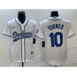 Men's Los Angeles Dodgers #10 Justin Turner White With Patch Cool Base Stitched Baseball Jersey1