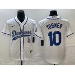 Men's Los Angeles Dodgers #10 Justin Turner White With Patch Cool Base Stitched Baseball Jersey