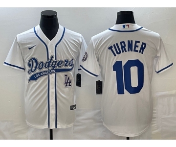 Men's Los Angeles Dodgers #10 Justin Turner White With Patch Cool Base Stitched Baseball Jersey