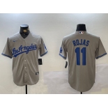 Men's Los Angeles Dodgers #11 Miguel Rojas Grey With los Cool Base Stitched Jersey