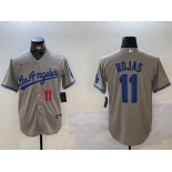 Men's Los Angeles Dodgers #11 Miguel Rojas Number Grey With los Cool Base Stitched Jersey