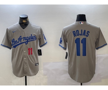 Men's Los Angeles Dodgers #11 Miguel Rojas Number Grey With los Cool Base Stitched Jersey