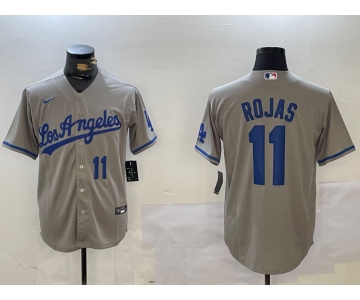 Men's Los Angeles Dodgers #11 Miguel Rojas Number Grey With los Cool Base Stitched Jerseys