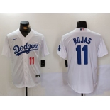 Men's Los Angeles Dodgers #11 Miguel Rojas Number White Cool Base Stitched Jersey
