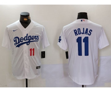 Men's Los Angeles Dodgers #11 Miguel Rojas Number White Cool Base Stitched Jersey