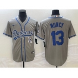 Men's Los Angeles Dodgers #13 Max Muncy Grey With Patch Cool Base Stitched Baseball Jersey1