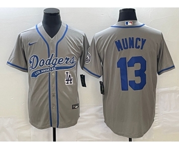 Men's Los Angeles Dodgers #13 Max Muncy Grey With Patch Cool Base Stitched Baseball Jersey1