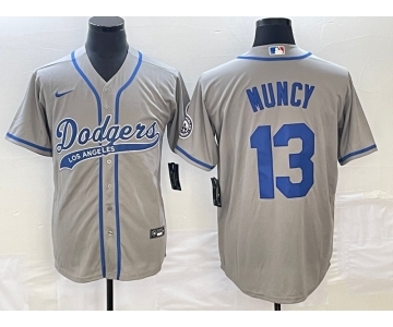 Men's Los Angeles Dodgers #13 Max Muncy Grey With Patch Cool Base Stitched Baseball Jersey