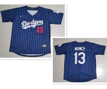 Men's Los Angeles Dodgers #13 Max Muncy Navy Blue Pinstripe Stitched MLB Cool Base Nike Jersey