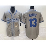 Men's Los Angeles Dodgers #13 Max Muncy Number Grey With Patch Cool Base Stitched Baseball Jersey