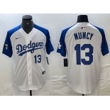 Mens Los Angeles Dodgers #13 Max Muncy Number White Blue Fashion Stitched Cool Base Limited Jersey