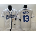 Men's Los Angeles Dodgers #13 Max Muncy Number White With Patch Cool Base Stitched Baseball Jersey